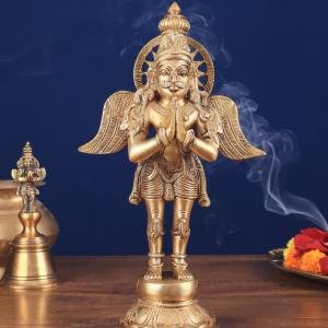 Brass Standing Garuda Idol | 12" x 7" x 3.5" (30.5 x 17.8 x 8.9 cm) | 3 kg Divine Vehicle Art | Premium Sacred Protection Murti